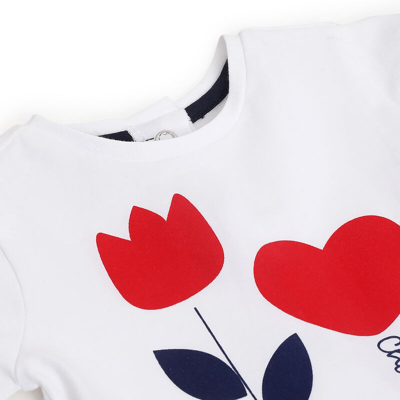 Girls Red & Blue Floral Printed Short Sleeve Dress image number 2